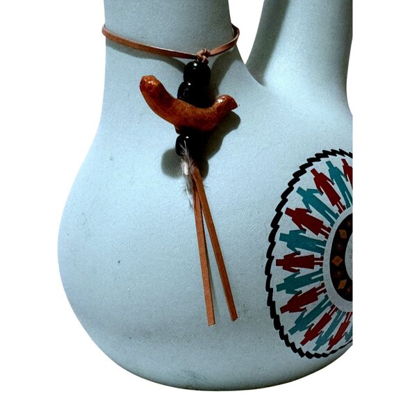 Wedding Vase Hand Painted Pottery Signed Southwestern Tribal Design Fetish - Picture 7 of 9